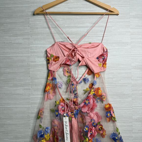 For Love and Lemons maxi dress floral embroidery sheer Medium - Picture 11 of 15